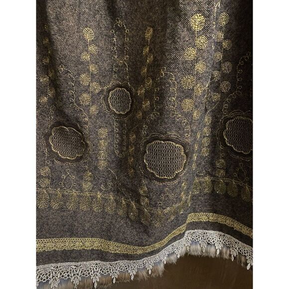 Peter Nygard Wool Embroidered Brocade Textured Skirt Removable Fur Trim Size 10 - Picture 9 of 16